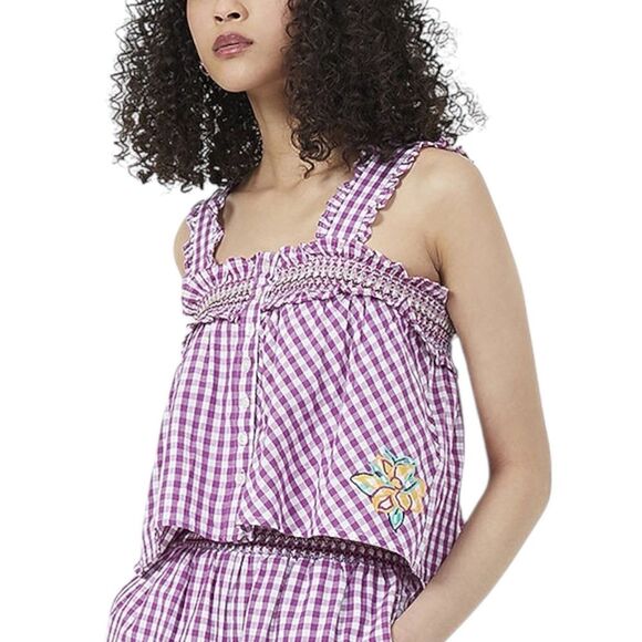 French Connection Vivid Viola Adla Gingham Smock Top S - Picture 1 of 5